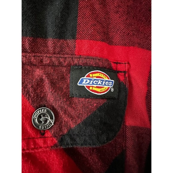 Authentic Dickies Flannel Hooded Red Plaid Quilted Full Zip Jacket Hoodie XL - Picture 2 of 13